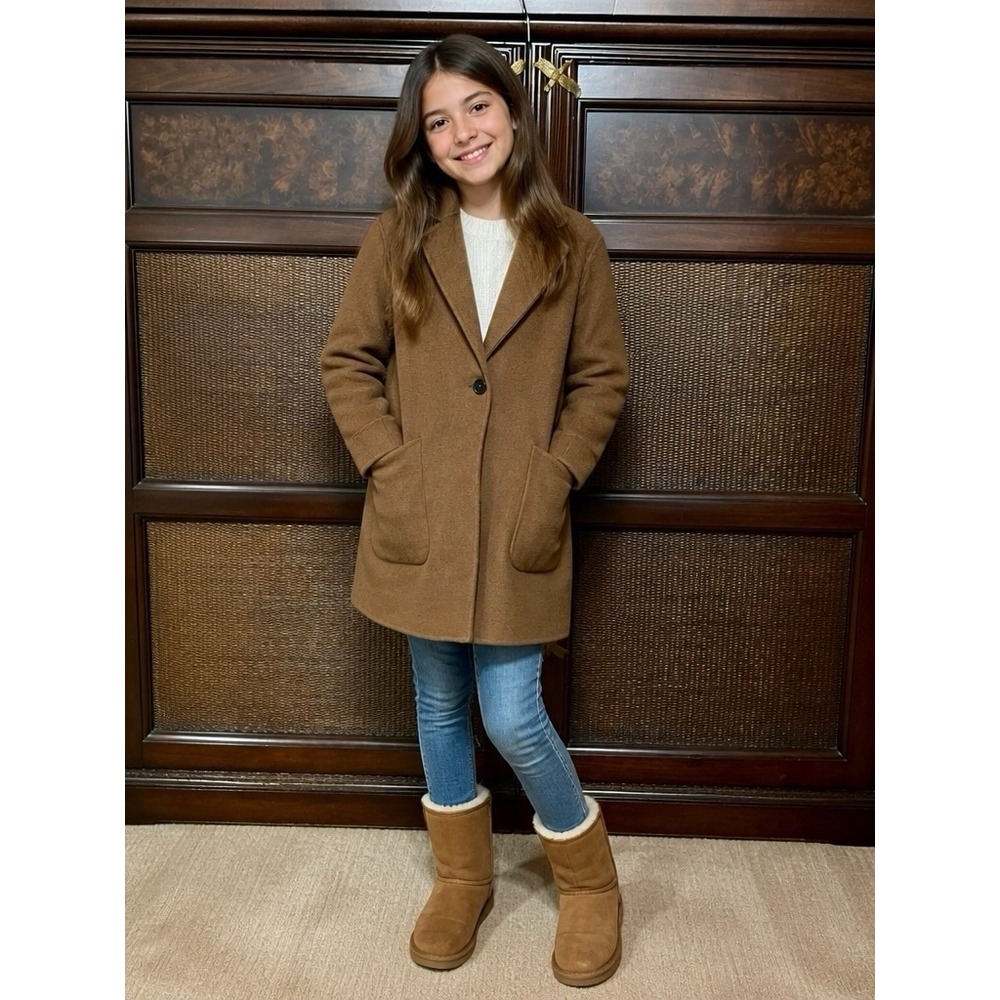 Zara Girls Lightweight Fall Spring Wool Bland Coat Size 11-12y Brown Academia
